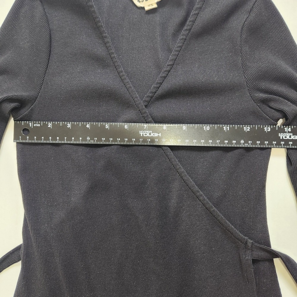 Boden Black Ribbed Knit Long Sleeve Wrap Dress D0777 Cotton Tencel Modal US 4R - Picture 4 of 10